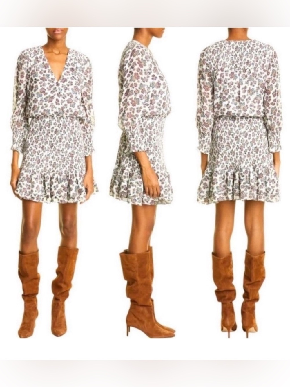 Veronica Beard Women’s Floral Smocked Waist Dress in Ivory